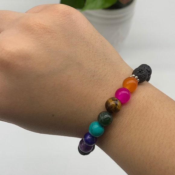 Lava Stone Seven Chakra Healing Bracelet - Picture 2 of 5
